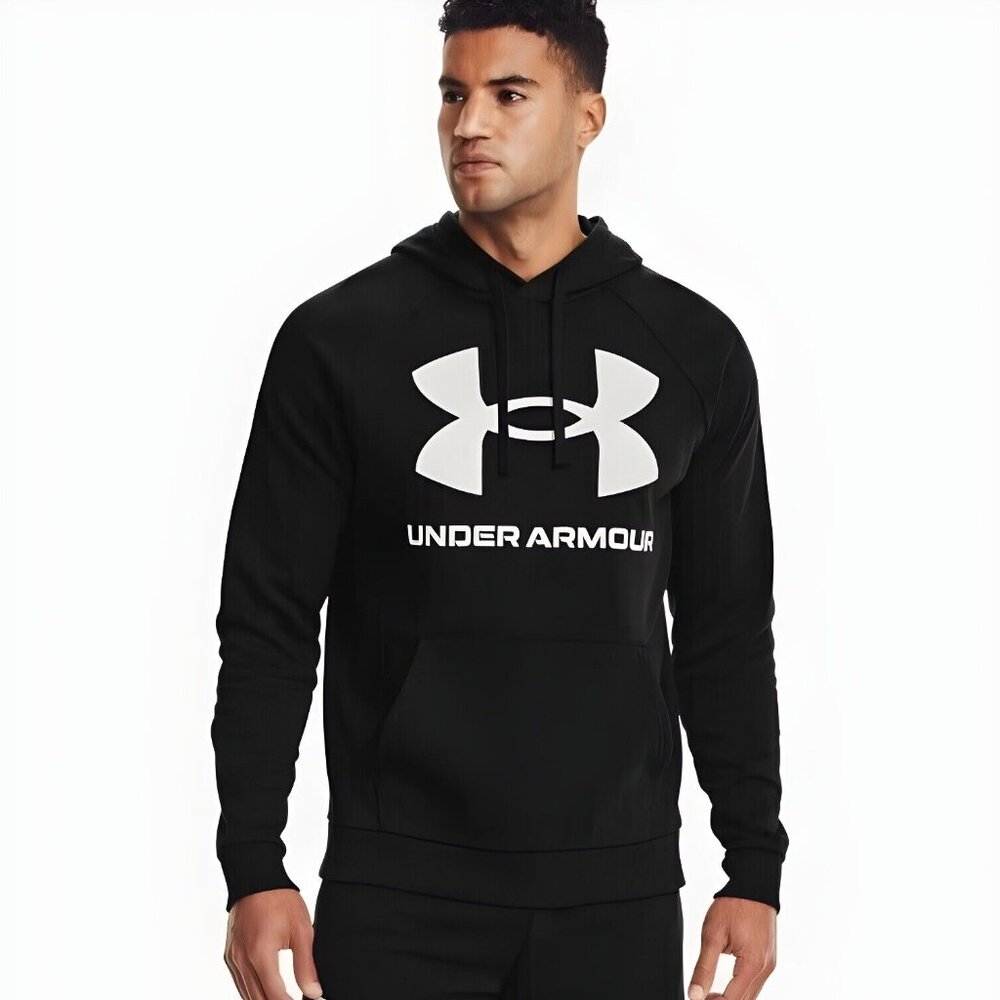 Men's XL UA Black Hoodie UNDER ARMOUR Rival Fleece Big Logo 1357093 NWT